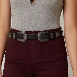 Double buckle belt | black & silver |